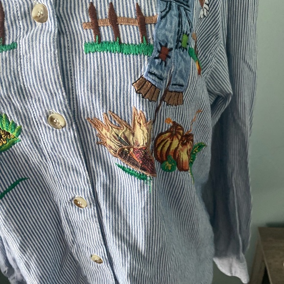 Casey & Max Whimsical Fall Embroidered Buttton up - Picture 11 of 12
